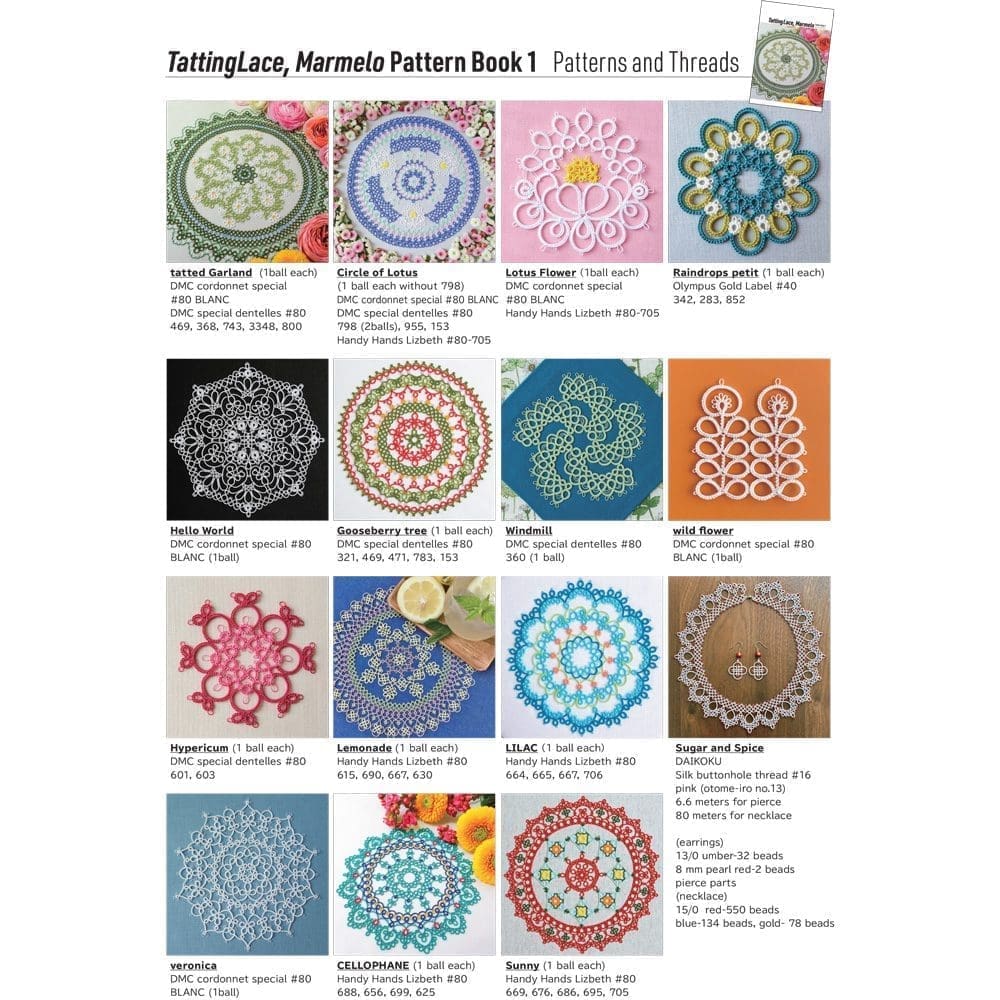 Tatting Lace, Marmelo Pattern Book 1 by Erika Tashiro, T584 Handy Hands