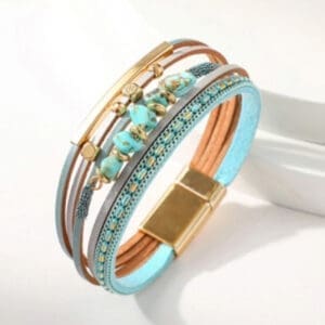 Beaded Layered Bracelet-Turquoise, FR1031